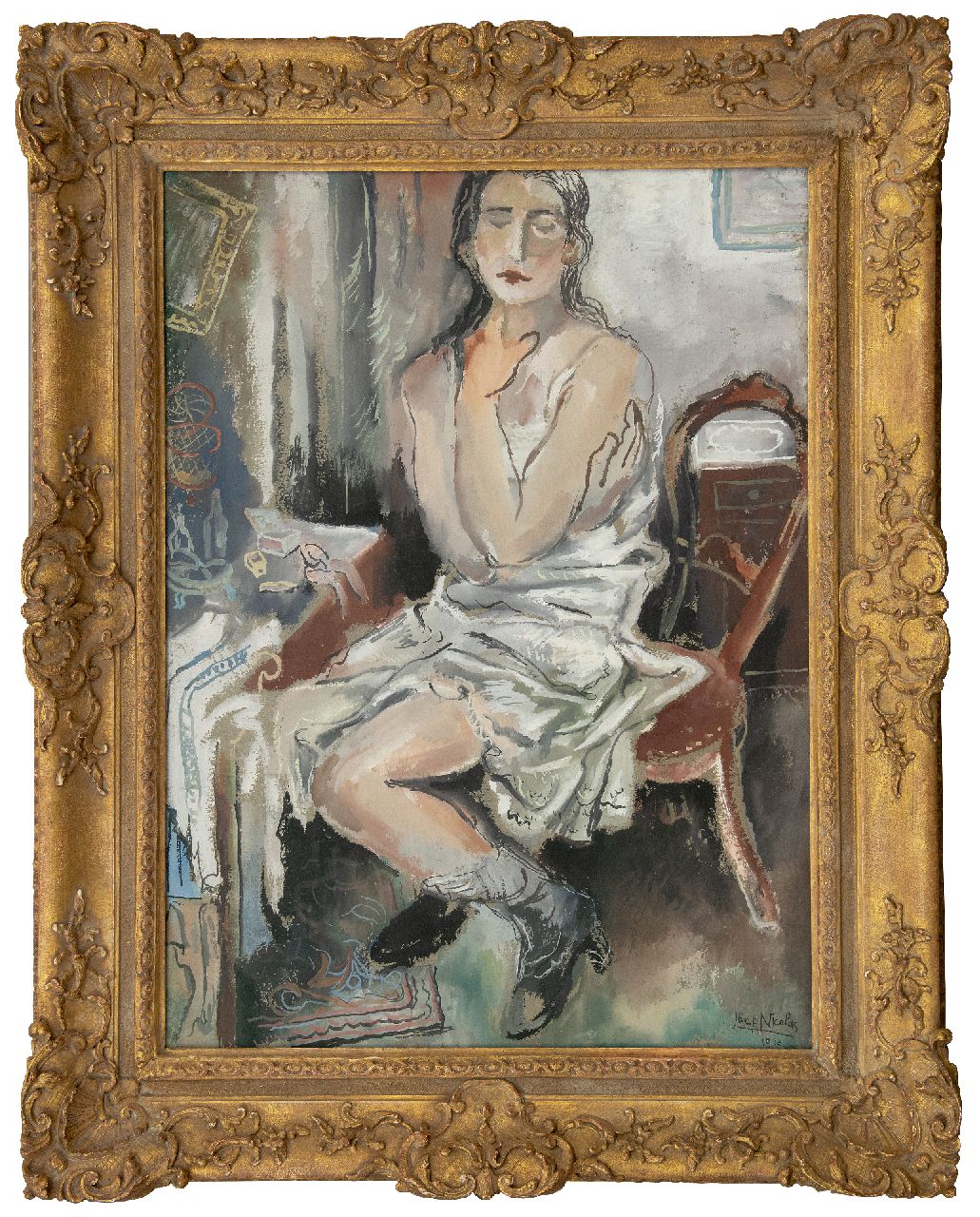 Nicolas J.A.H.F.  | Josephus Antonius Hubertus Franciscus 'Joep' Nicolas, Sitzende Frau, Gouache auf  Papier und Holzfaser 77,5 x 57,3 cm, Unterzeichnet u.r. und datiert 1930