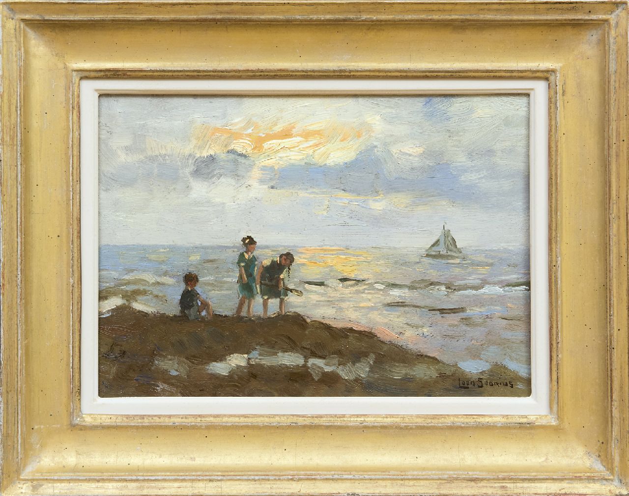 Soonius L.  | Lodewijk 'Louis' Soonius, Spielende Kinder auf dem Strand, Öl auf Holz 19,9 x 28,0 cm, Unterzeichnet u.r.