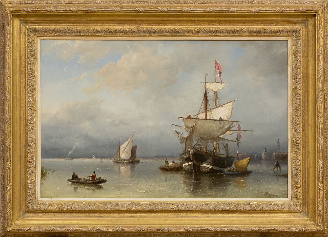 Riegen N.  | Nicolaas Riegen, Schiffe vor Anker auf dem IJ vor Amsterdam, Öl auf Leinwand 44,5 x 67,3 cm, Unterzeichnet u.r.