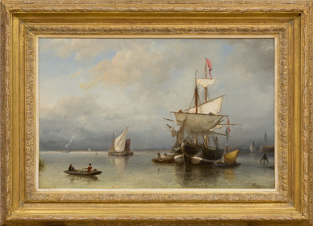 Riegen N.  | Nicolaas Riegen, Schiffe vor Anker auf dem IJ vor Amsterdam, Öl auf Leinwand 44,5 x 67,3 cm, Unterzeichnet u.r.