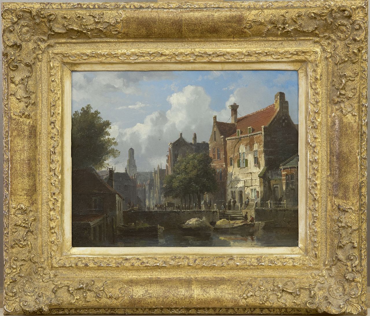 Eversen A.  | Adrianus Eversen, Stadtansicht mit Binnengewässer, Öl auf Holz 15,0 x 19,1 cm, Unterzeichnet u.l.