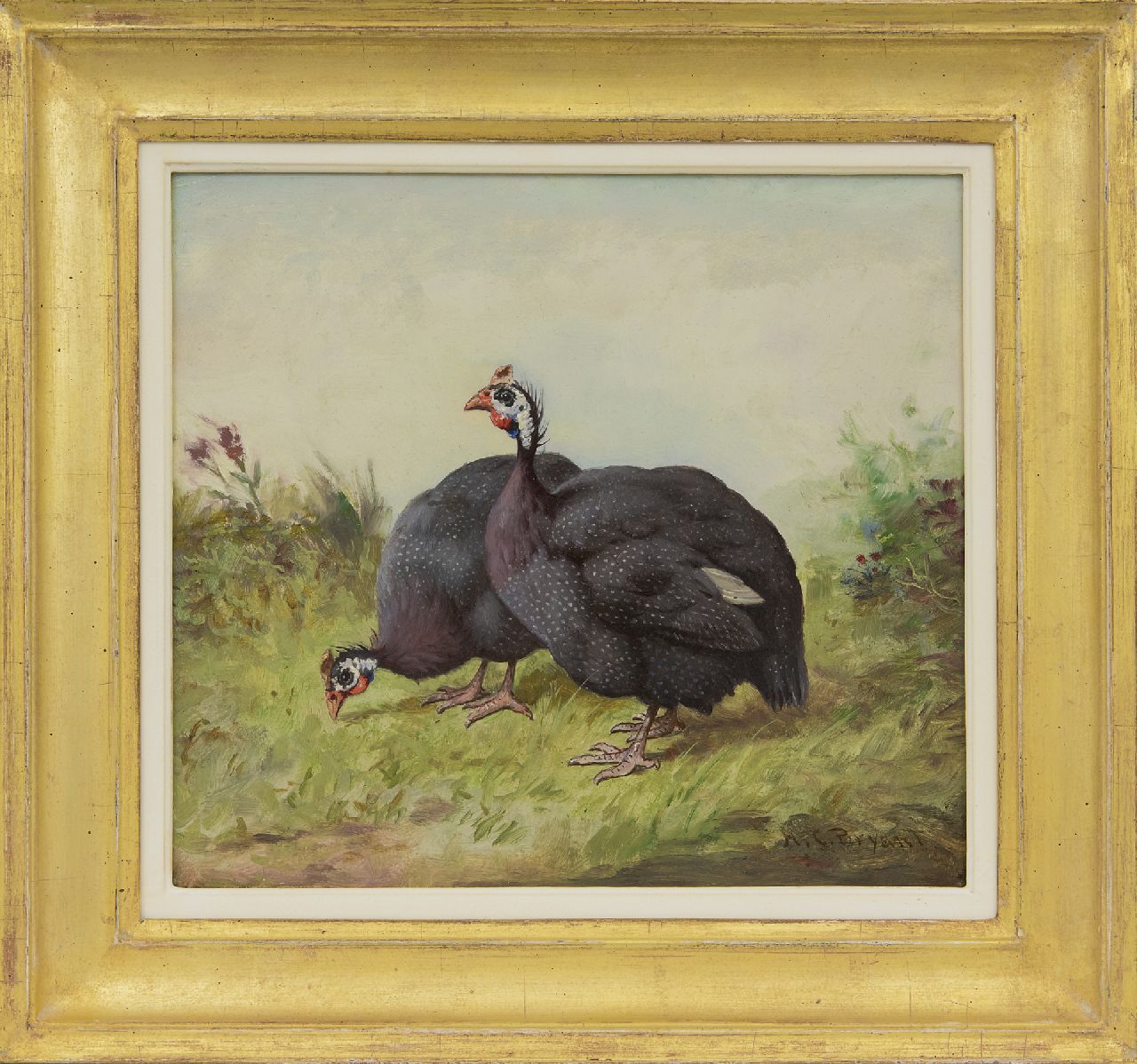 Bryant H.C.  | Henry Charles Bryant | Gemälde zum Verkauf angeboten | Zwei Perlhühner, Öl auf Malereifaser 27,7 x 30,8 cm, Unterzeichnet u.r.