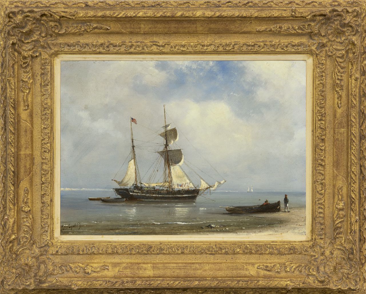 Schiedges P.P.  | Petrus Paulus Schiedges | Gemälde zum Verkauf angeboten | Schoner vor Anker auf ruhiger See, Öl auf Holz 24,6 x 34,1 cm, Unterzeichnet u.l. und datiert '59