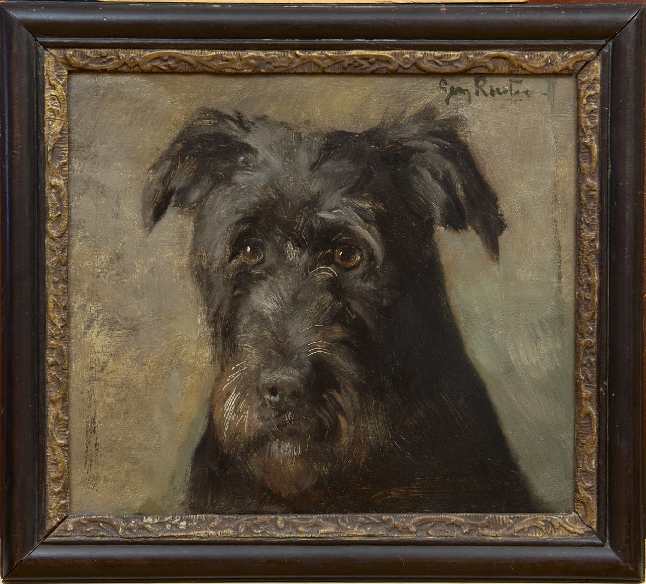 Rueter W.C.G.  | Wilhelm Christian 'Georg' Rueter, Porträt eines Terriers, Öl auf Holz 26,1 x 30,2 cm, Unterzeichnet o.r.