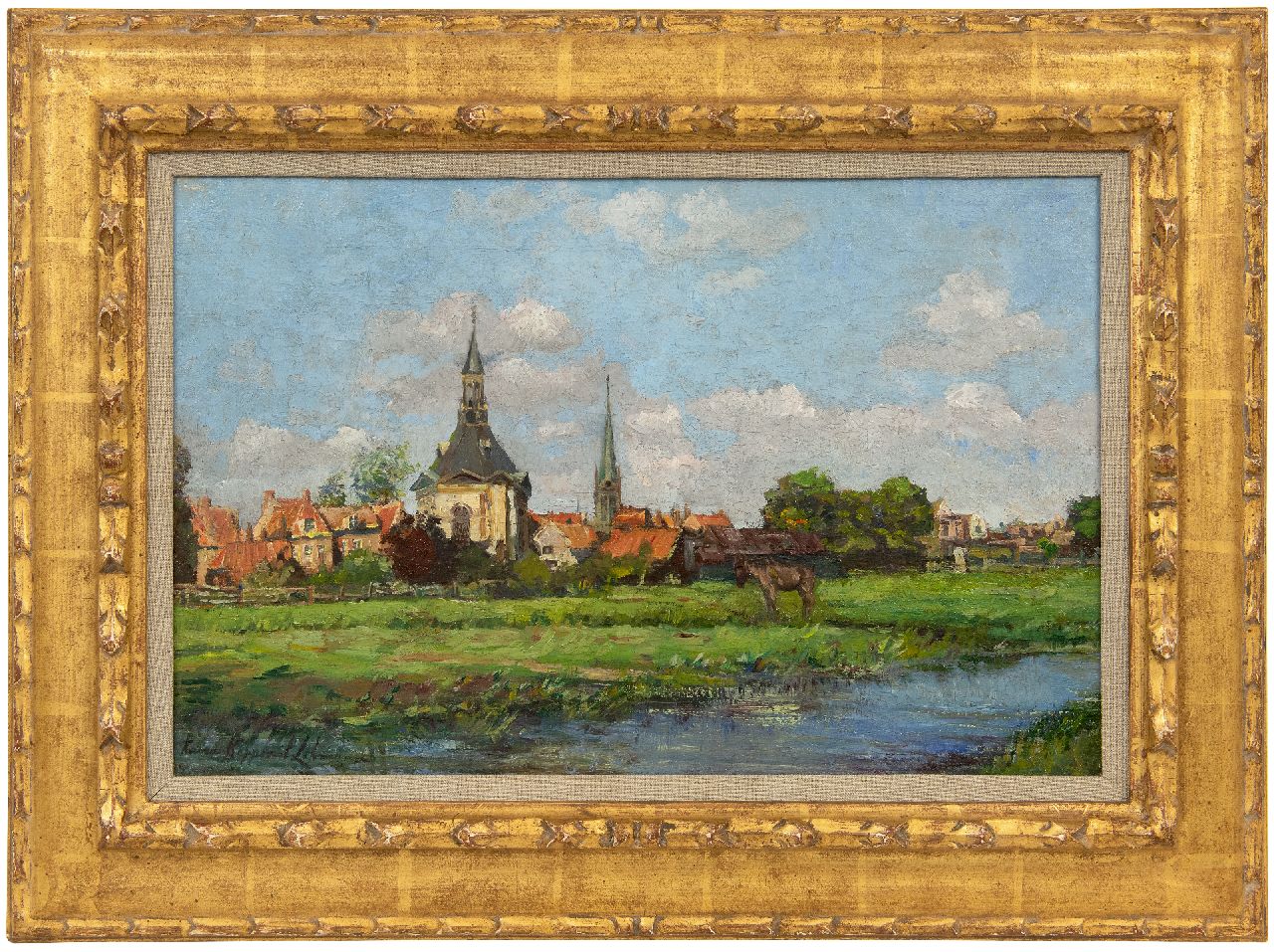 Lehmann A.E.F.  | 'Anna' Elisabeth Frederika Lehmann | Gemälde zum Verkauf angeboten | Blick auf Leidschendam mit der Dorfkirche, Öl auf Leinwand 30,0 x 46,0 cm, Unterzeichnet u.l.