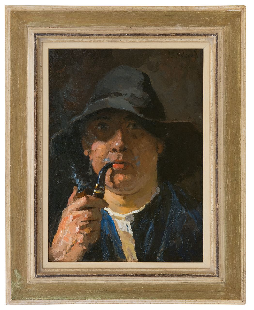 Weijns J.H.  | Jan Harm Weijns | Gemälde zum Verkauf angeboten | Selbstporträt mit Pfeife, Öl auf Holzfaser 42,9 x 31,7 cm, Unterzeichnet o.r.