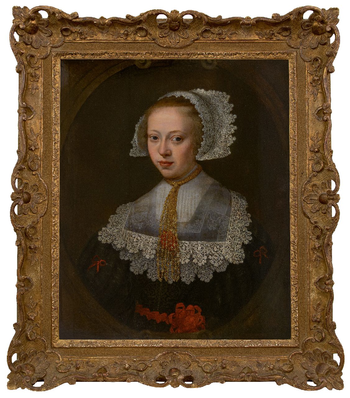 Hollandse School, 17e eeuw   | Hollandse School, 17e eeuw | Gemälde zum Verkauf angeboten | Porträt einer jungen Frau im Spitzenkragen, Öl auf Holz 73,0 x 60,0 cm, ca 1630