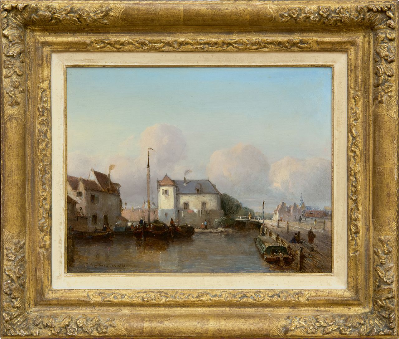 Bosboom J.  | Johannes Bosboom, Holländischer Binnenhafen, Öl auf Holz 24,8 x 31,7 cm, Unterzeichnet u.l. und datiert 1835
