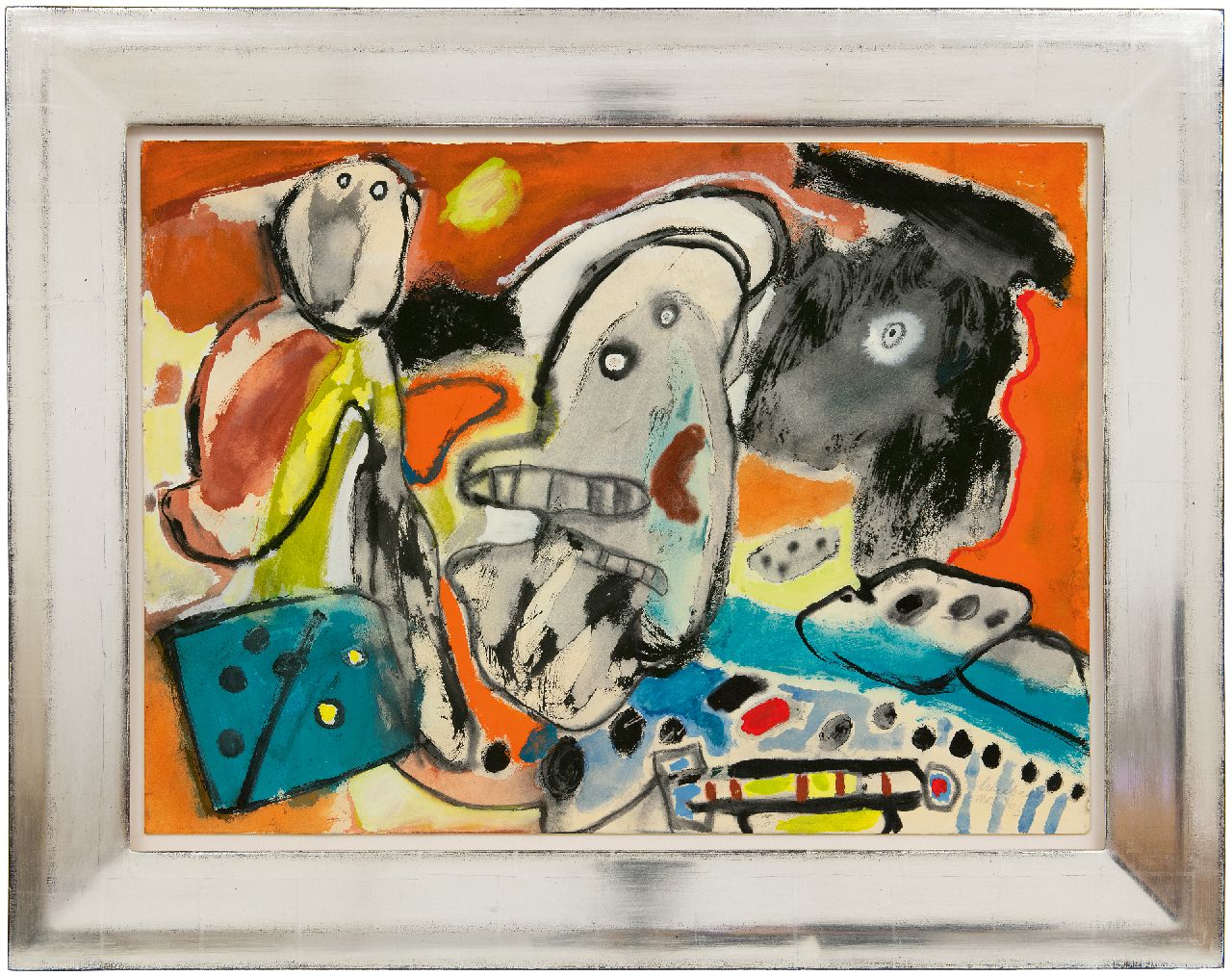 Lucebert (Lubertus Jacobus Swaanswijk)   | Lucebert (Lubertus Jacobus Swaanswijk) | Aquarelle und Zeichnungen zum Verkauf angeboten | Komposition mit Personen, Gouache auf Papier 54,8 x 74,5 cm, Unterzeichnet u.r. und datiert mrt '63'