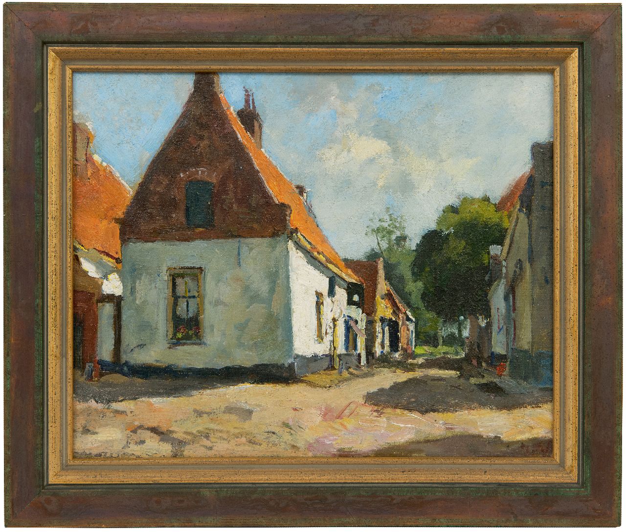 Vuuren J. van | Jan van Vuuren | Gemälde zum Verkauf angeboten | Sonnige Dorfstrasse, Öl auf Leinwand 24,1 x 30,1 cm, Unterzeichnet u.r.