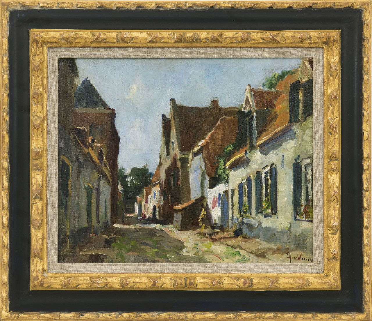 Vuuren J. van | Jan van Vuuren | Gemälde zum Verkauf angeboten | Sonnige Strasse, Öl auf Leinwand 24,0 x 29,8 cm, Unterzeichnet u.r.