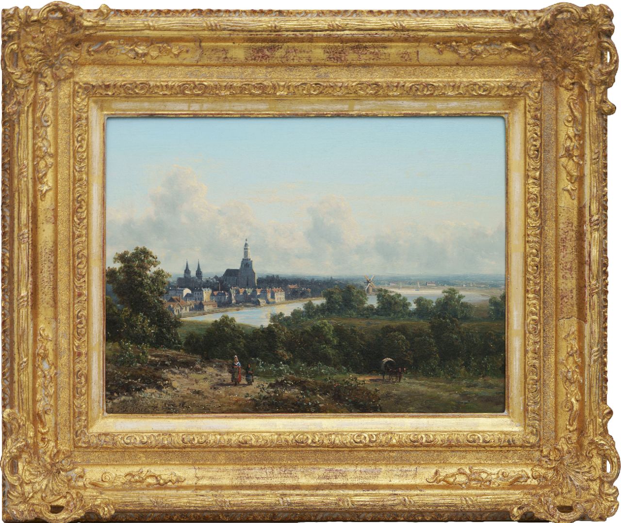 Destrée J.J.  | Johannes Josephus Destrée, Sicht auf Arnheim und den Rhein, Öl auf Holz 26,3 x 36,1 cm, Unterzeichnet u.l. und datiert '56