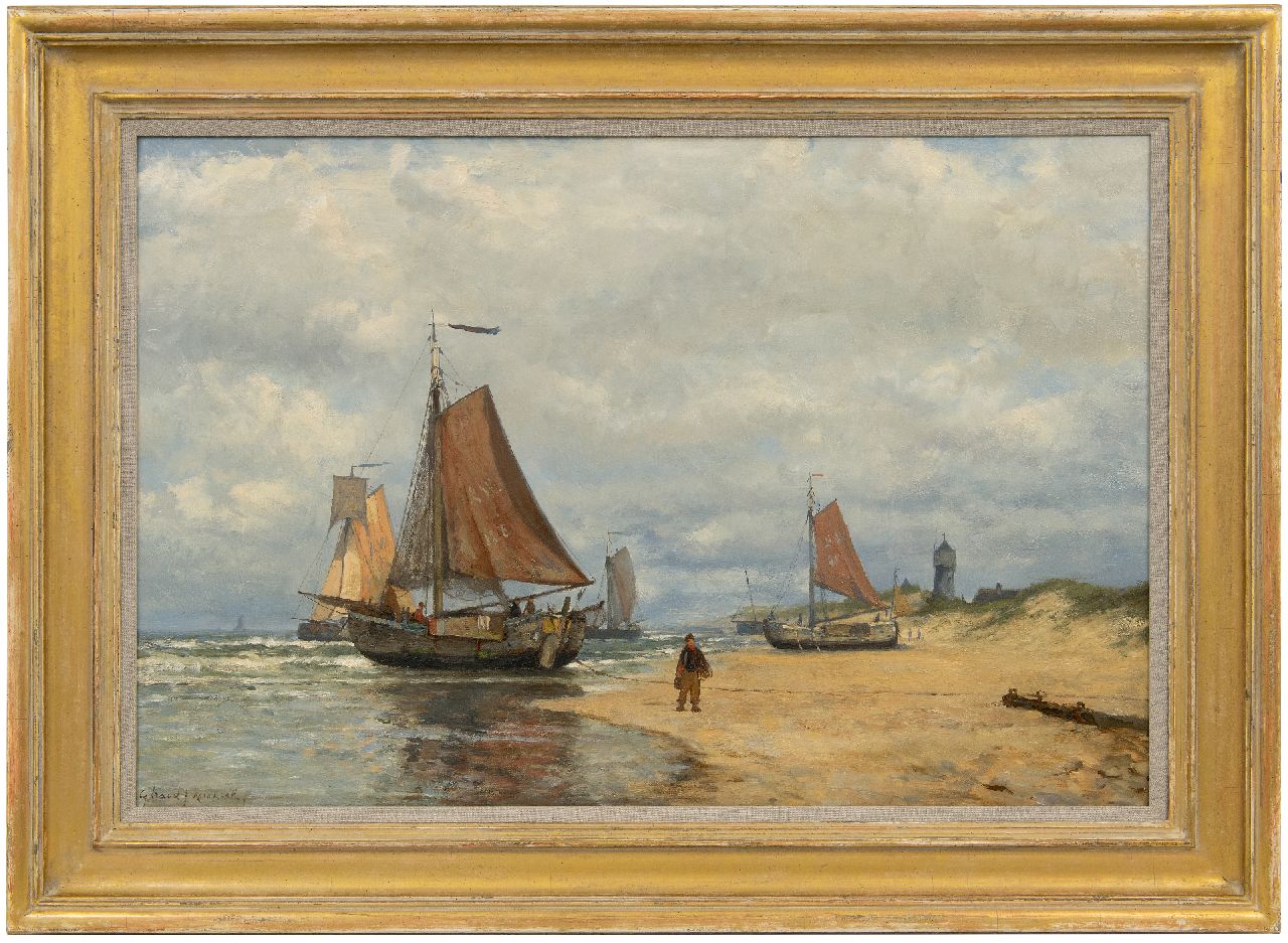 Koekkoek G.J.  | Gerardus Johannes 'Gerard' Koekkoek | Gemälde zum Verkauf angeboten | 'Bomschiffe' auf dem Strand von Katwijk, Öl auf Leinwand 52,5 x 79,5 cm, Unterzeichnet u.l.