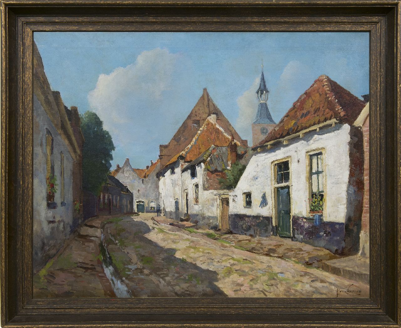 Vuuren J. van | Jan van Vuuren, Sonnige Dorfstrasse, Öl auf Leinwand 66,4 x 83,2 cm, Unterzeichnet u.r.