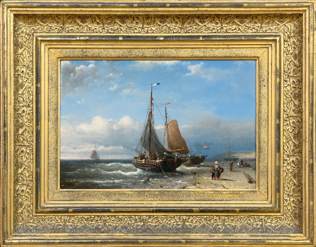 Rust J.A.  | Johan 'Adolph' Rust | Gemälde zum Verkauf angeboten | Fischerboote vor Anker am Strand, Öl auf Holz 24,3 x 36,6 cm, Unterzeichnet u.l.