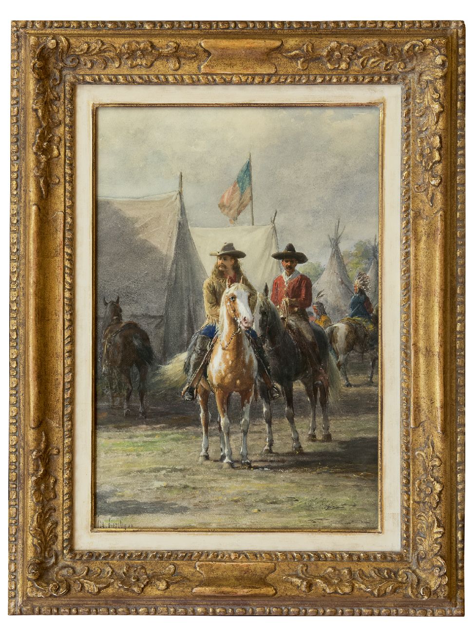 Eerelman O.  | Otto Eerelman, Buffalo Bill auf ein Appaloosa Pferd, Aquarell und Gouache auf Papier 54,3 x 36,9 cm, Unterzeichnet u.l.