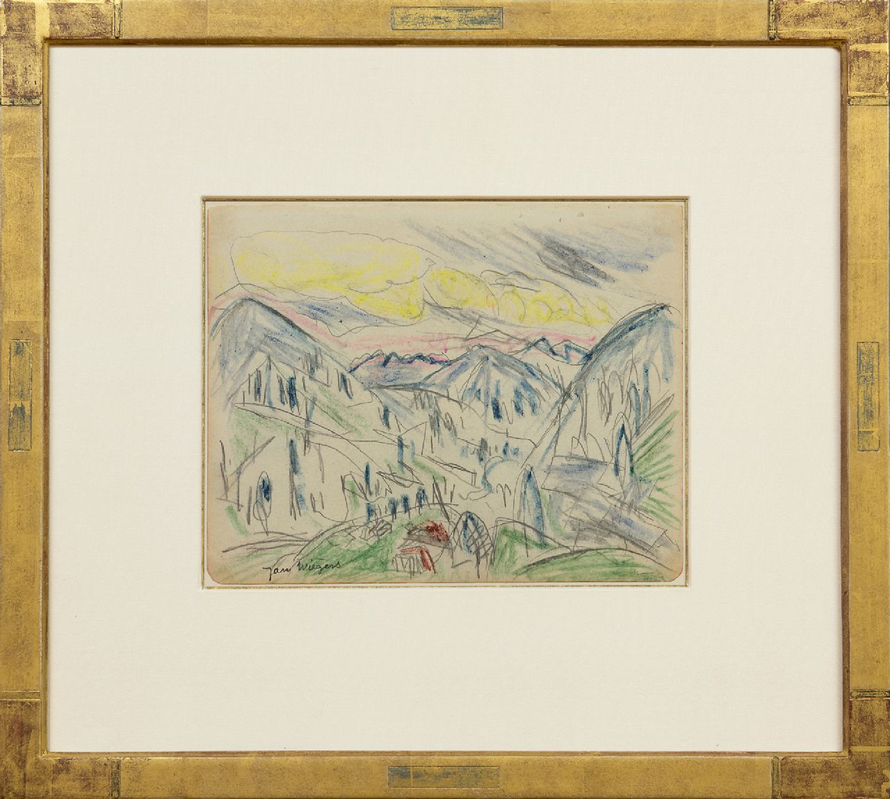 Wiegers J.  | Jan Wiegers | Aquarelle und Zeichnungen zum Verkauf angeboten | Schweizerische Berglandschaft; verso: Porträt eines Jungen, Bleistift und Wachskreide auf Papier 17,5 x 21,5 cm, Unterzeichnet u.l. und zu datieren um 1920