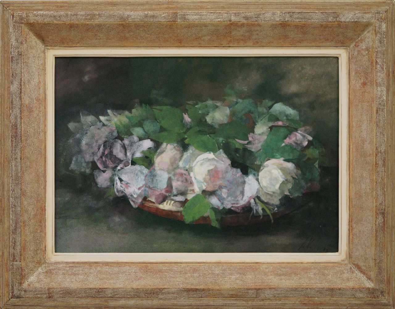 Voerman sr. J.  | Jan Voerman sr., 'La France'- Rosen in irdener Schale, Aquarell auf Papier 30,0 x 44,0 cm, Unterzeichnet r.u. mit Initialen und datiert '89