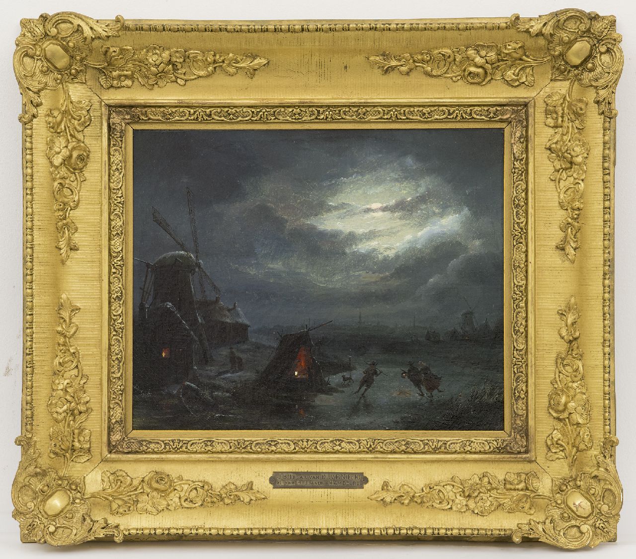 Tetar van Elven J.B.  | Jan 'Johannes' Baptist Tetar van Elven | Gemälde zum Verkauf angeboten | Eisansicht im Mondlicht, Öl auf Leinwand 27,3 x 33,6 cm, Unterzeichnet Verso