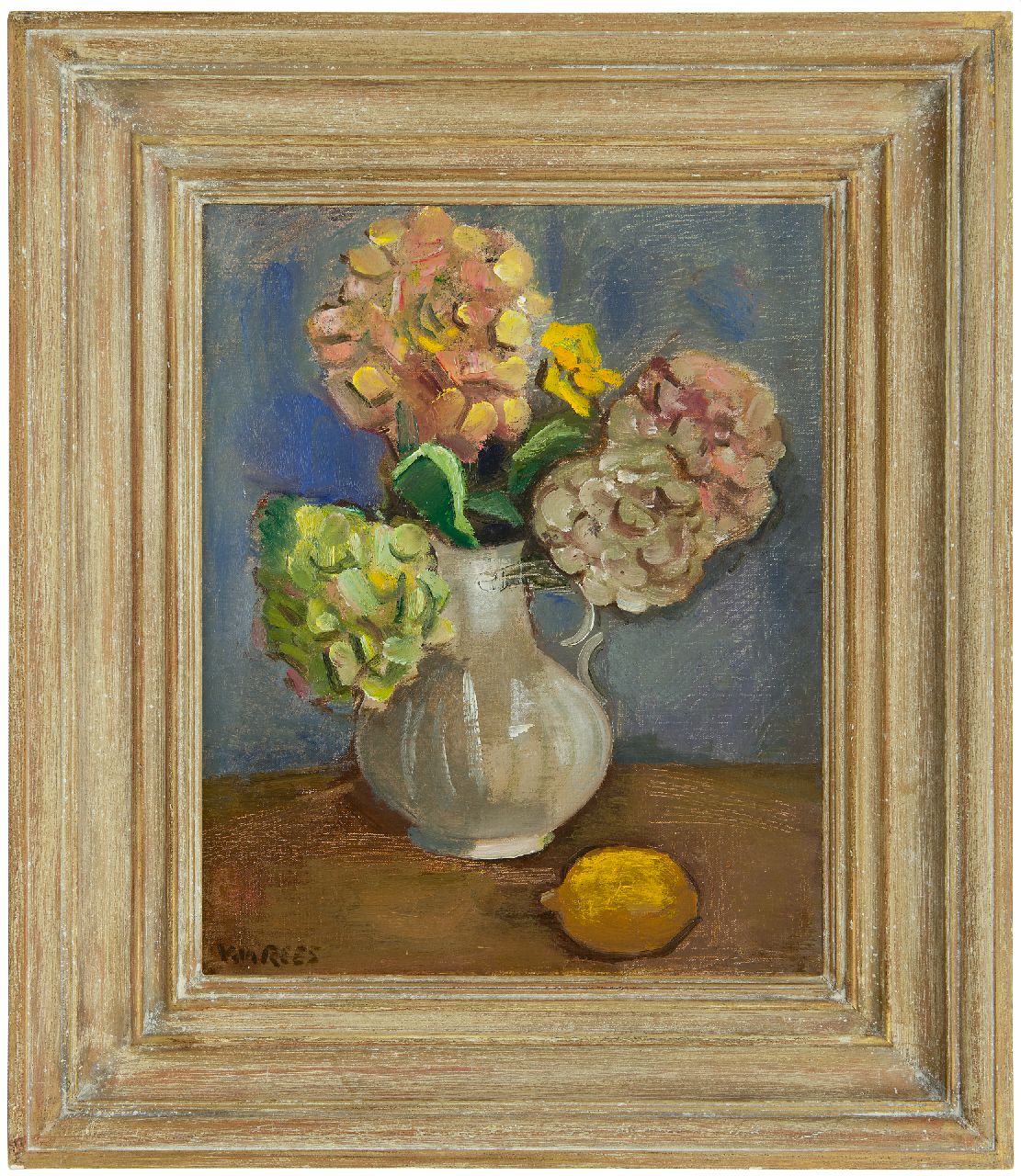 Rees O. van | Otto van Rees | Gemälde zum Verkauf angeboten | Stilleben mit Hortensien und Zitronen, Öl auf Leinwand 50,5 x 40,5 cm, Unterzeichnet u.l.
