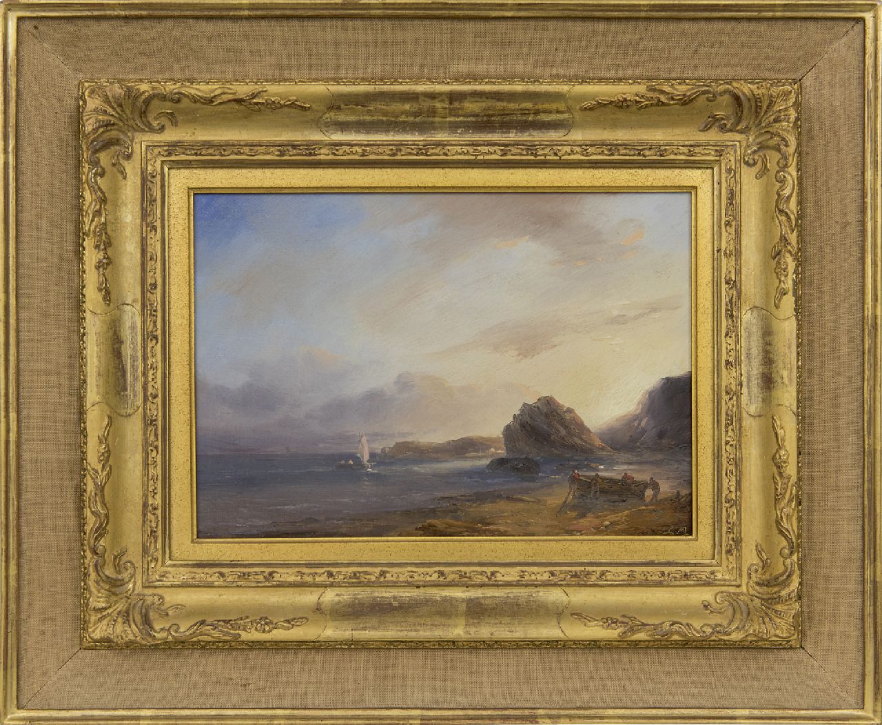 Meijer J.H.L.  | Johan Hendrik 'Louis' Meijer | Gemälde zum Verkauf angeboten | Felsenküste, Öl auf Holz 20,0 x 29,0 cm, gesigneerd rechtsonder met monogram