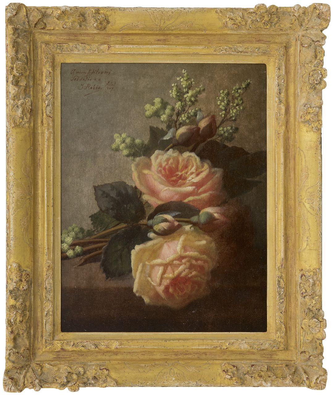 Robie J.B.  | Jean-Baptiste Robie | Gemälde zum Verkauf angeboten | Rosen auf einer Plinthe, Öl auf Holz 36,3 x 27,0 cm, Unterzeichnet o.l. und datiert 'Août' 1907