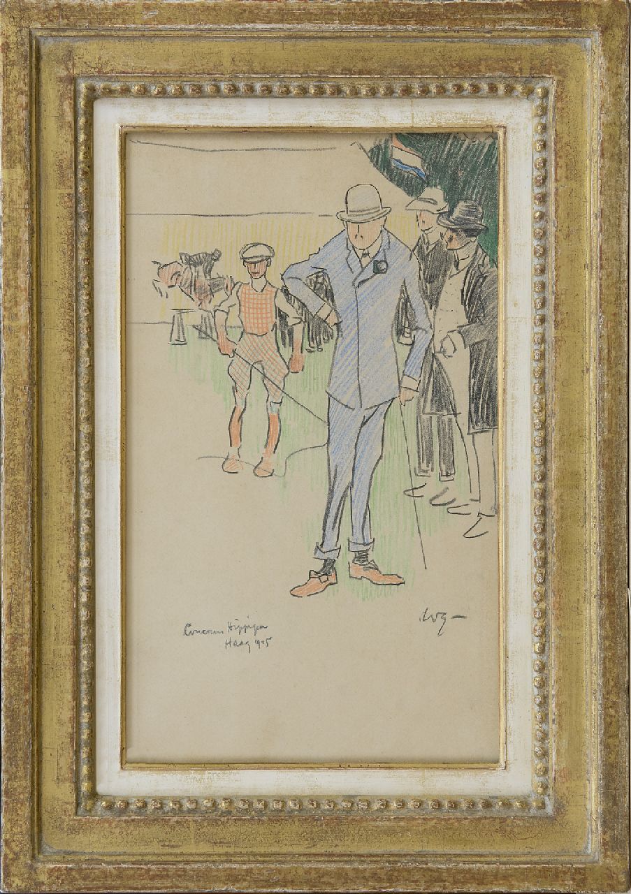 Sluiter J.W.  | Jan Willem 'Willy' Sluiter, Auf dem Reitturnier im Haag, 1905, Kreide auf Papier 32,7 x 19,0 cm, Unterzeichnet u.r. mit Initialen und datiert 1905