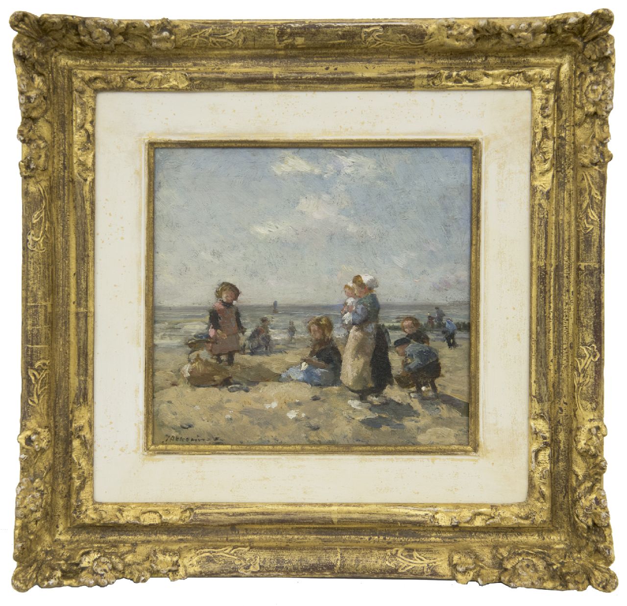 Akkeringa J.E.H.  | 'Johannes Evert' Hendrik Akkeringa, Kinder spielen am Strand von Scheveningen, Öl auf Holz 16,3 x 16,8 cm, Unterzeichnet u.l.