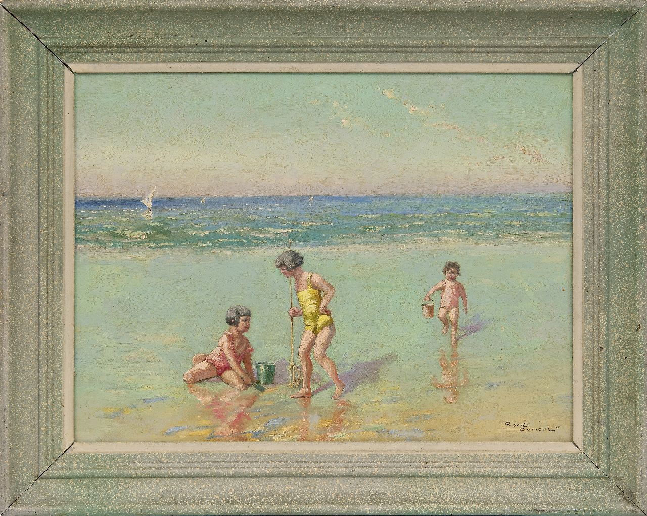Dumoulin R.  | Roméo Dumoulin, Kinder am Strand, Öl auf Malereifaser 30,7 x 40,9 cm, Unterzeichnet u.r.