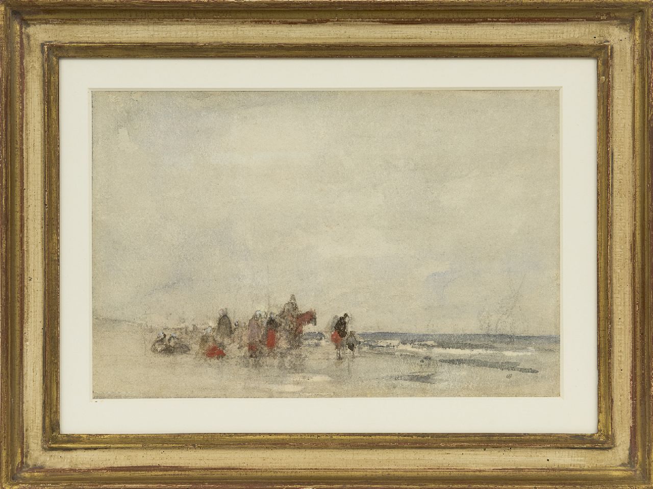 Maris J.H.  | Jacobus Hendricus 'Jacob' Maris, Strand mit Fischerfrauen, Kreide und Aquarell auf Papier 21,0 x 28,7 cm