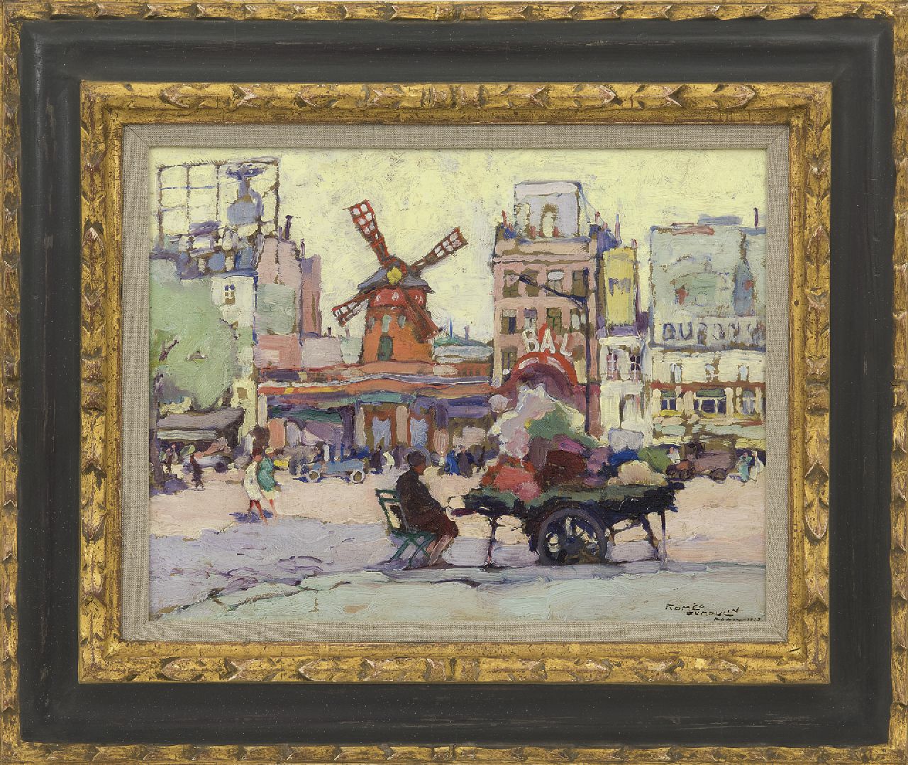 Dumoulin R.  | Roméo Dumoulin,  Place Blanche mit der Moulin Rouge, Paris, Öl auf Holz 26,9 x 34,8 cm, Unterzeichnet u.r. und datiert 'Paris' 1927