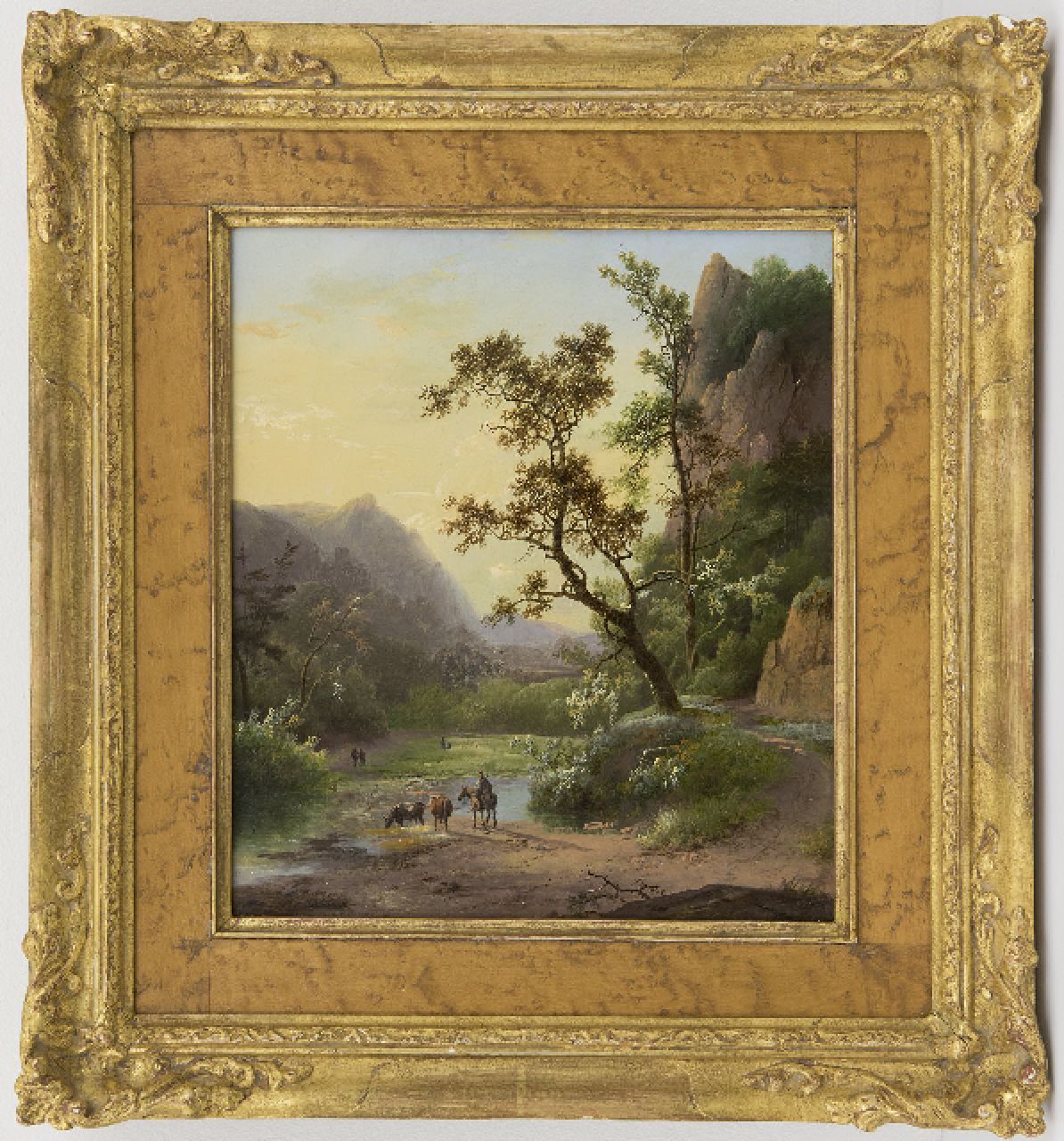 Koekkoek I M.A.  | Marinus Adrianus Koekkoek I, Reisende in einem Flusstal, Öl auf Leinwand 23,2 x 20,5 cm