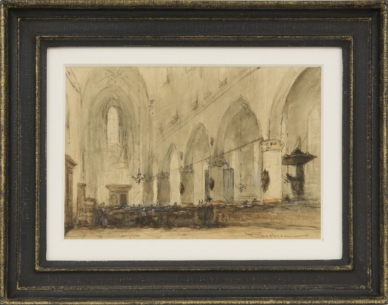 Bosboom J.  | Johannes Bosboom, Kirchenraum, Aquarell auf Papier 13,0 x 19,2 cm, Unterzeichnet u.r.