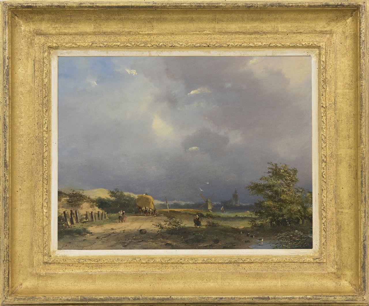 Hilleveld A.D.  | Adrianus David Hilleveld | Gemälde zum Verkauf angeboten | Landschaft mit Landleuten und Heuwagen, Öl auf Holz 24,6 x 32,0 cm, Unterzeichnet u.l.