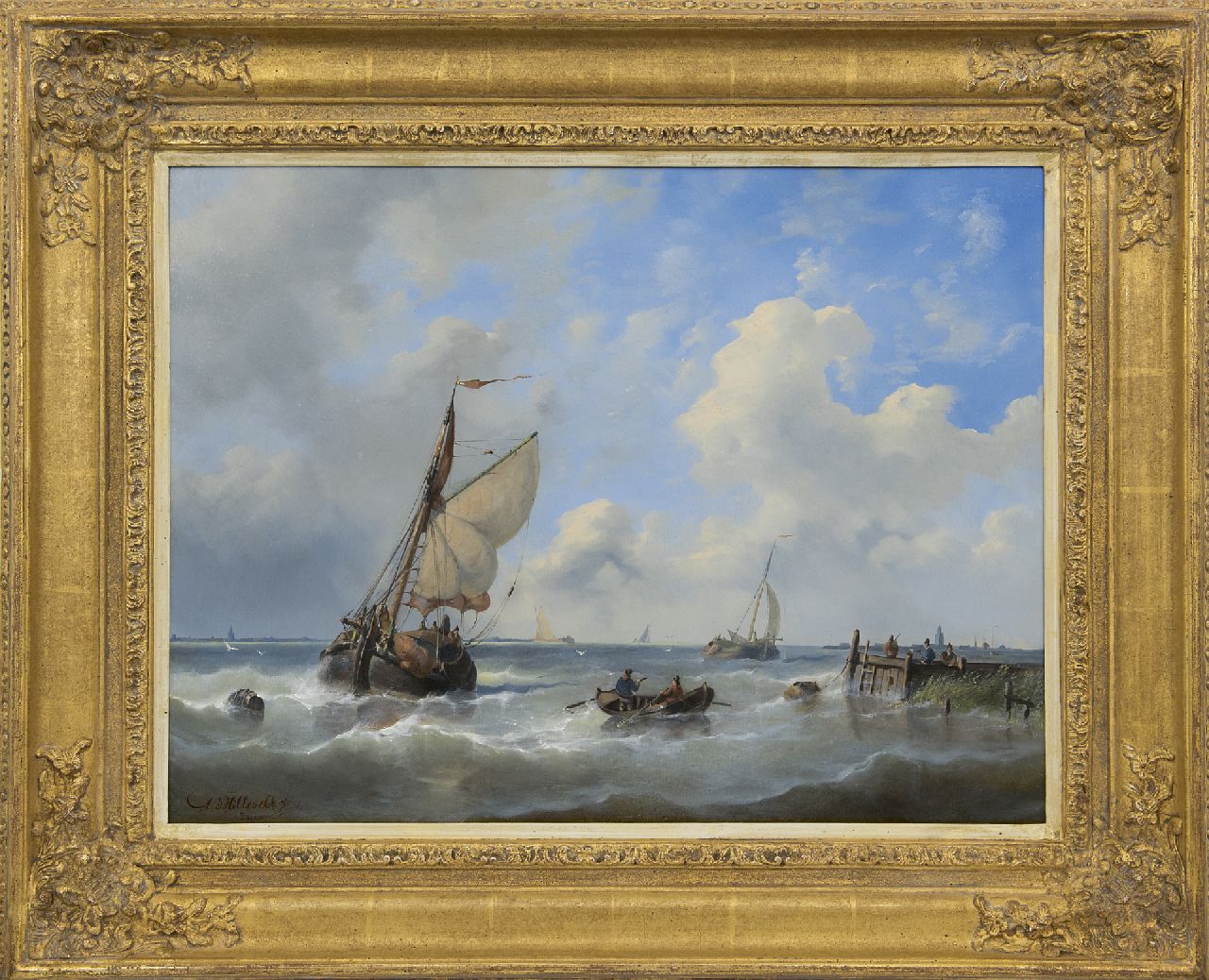 Hilleveld A.D.  | Adrianus David Hilleveld | Gemälde zum Verkauf angeboten | Segelschiffe vor der Küste, Öl auf Holz 43,1 x 56,5 cm, Unterzeichnet u.l. und datiert '54