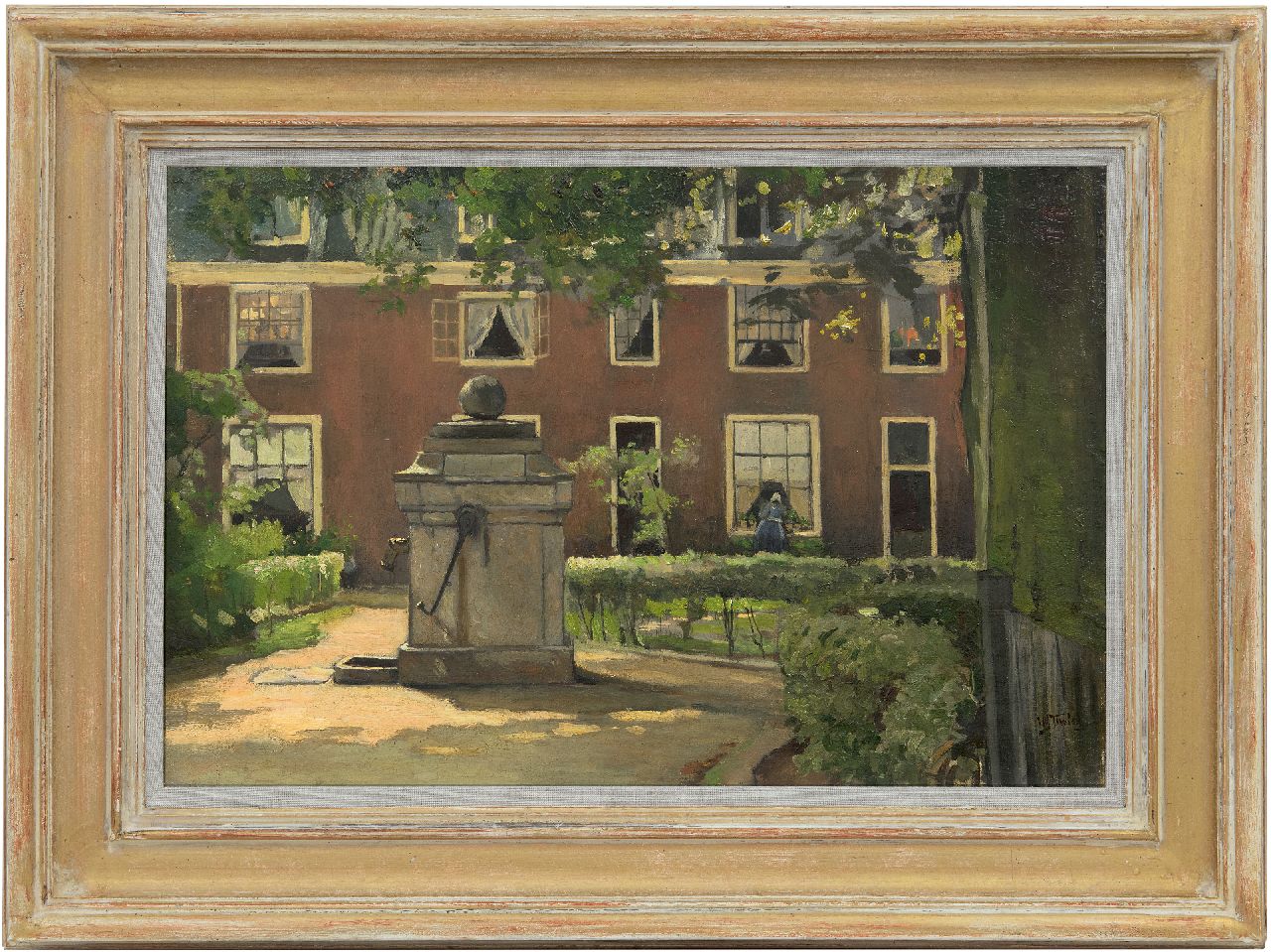 Tholen W.B.  | Willem Bastiaan Tholen, Ein sonniger Hof, Öl auf Leinwand 40,1 x 60,7 cm, Unterzeichnet u.r.