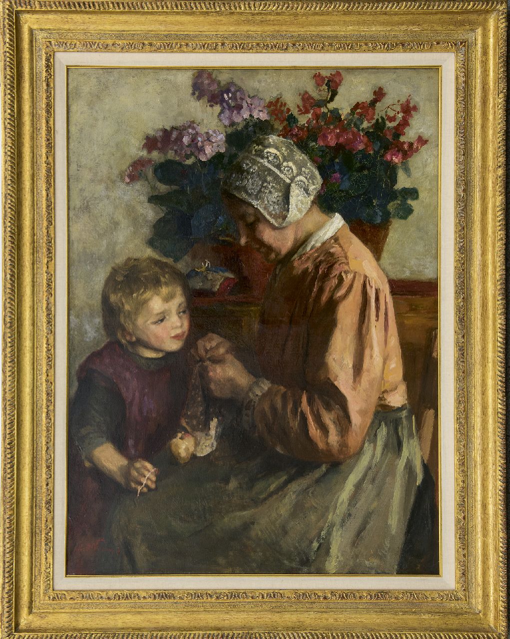 Neuhuys J.A.  | Johannes 'Albert' Neuhuys, Auf dem Schoss bei Mutter, Öl auf Leinwand 100,3 x 74,7 cm, Unterzeichnet u.l.