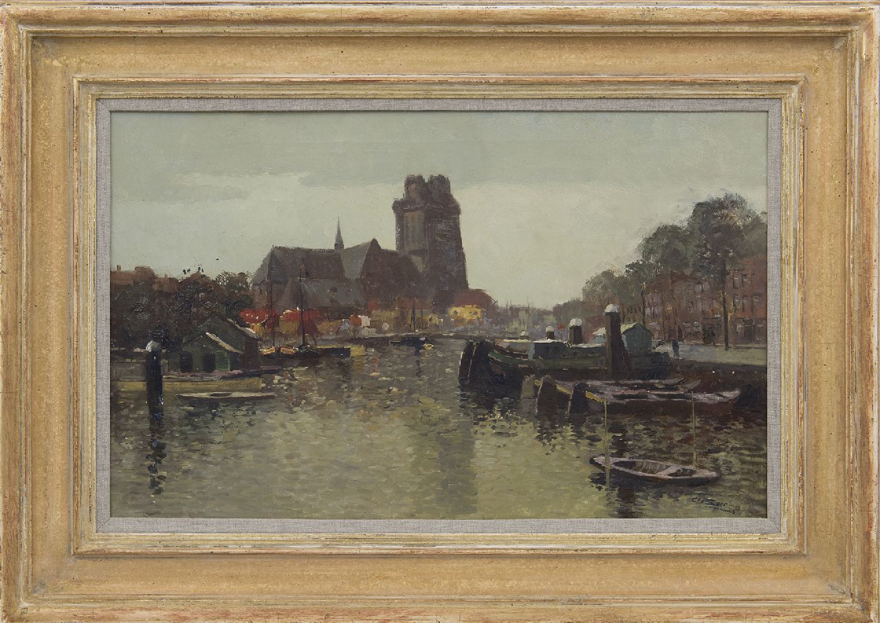 Soer C.  | Christiaan 'Chris' Soer, Der Neue Hafen und die Grote Kerk, Dordrecht, Öl auf Leinwand 38,5 x 60,5 cm, Unterzeichnet u.r.