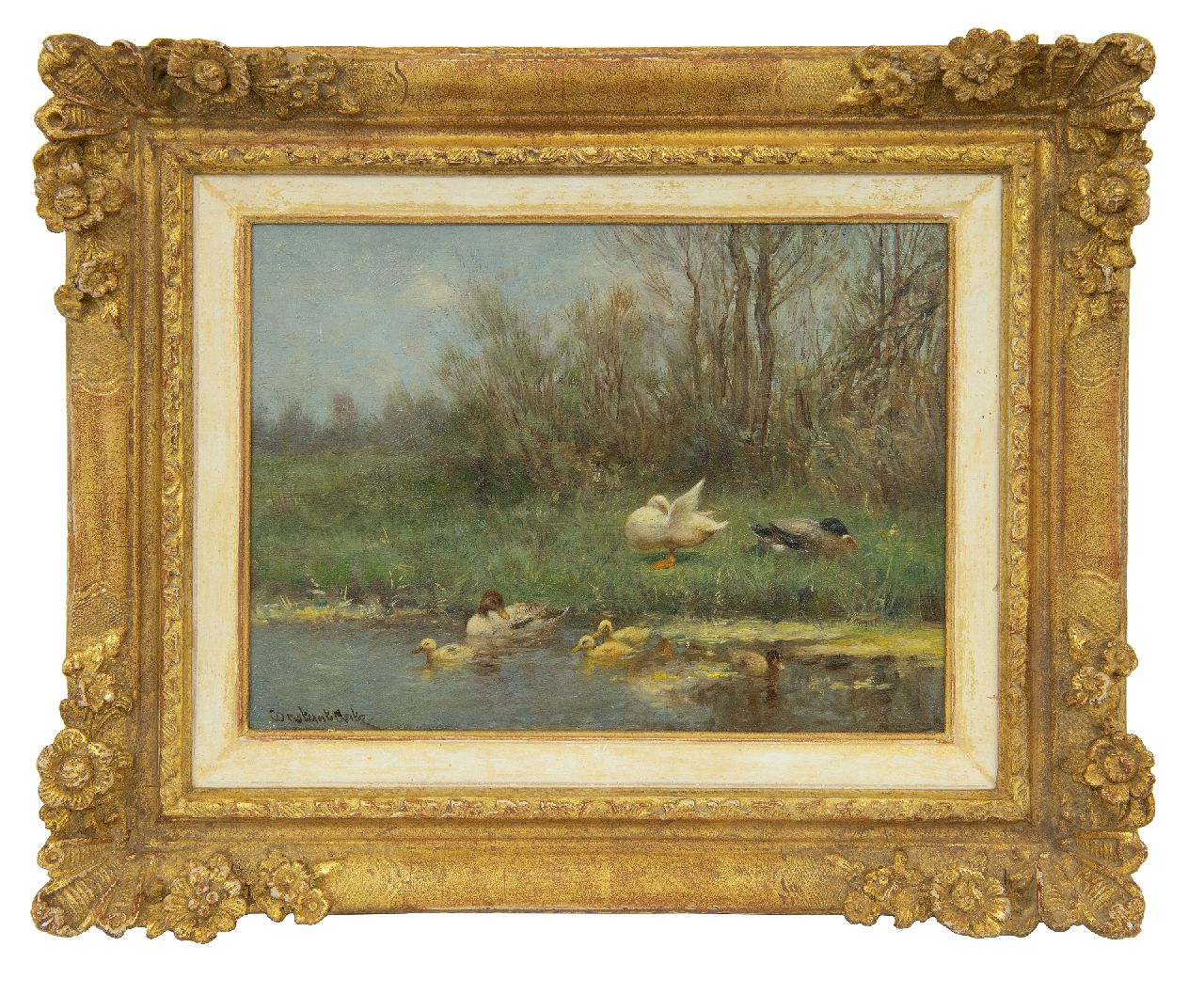 Artz C.D.L.  | 'Constant' David Ludovic Artz | Gemälde zum Verkauf angeboten | Enten mit Küken am Ufer, Öl auf Holz 18,1 x 23,9 cm, Unterzeichnet u.l.