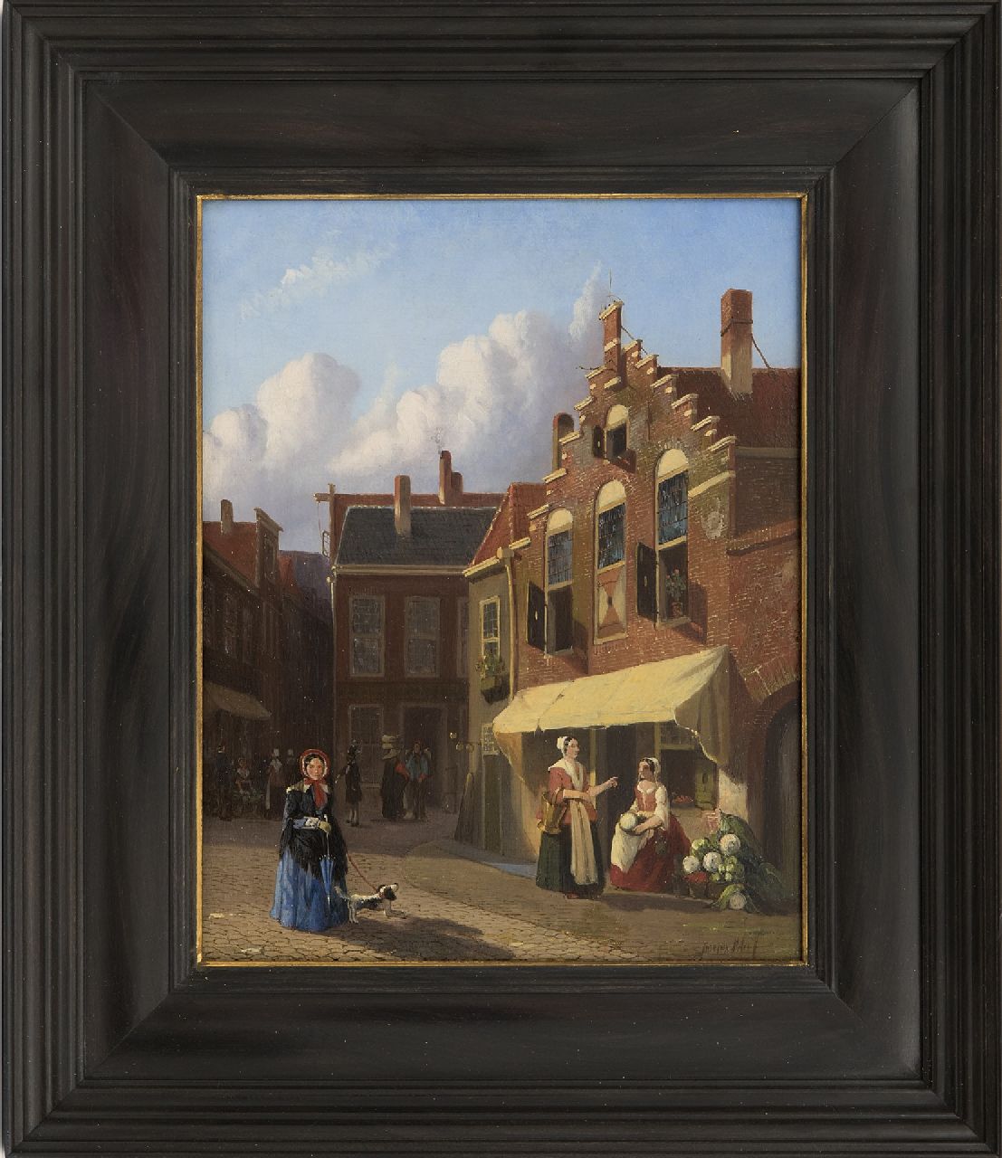 Bles J.  | Joseph Bles, Gemüseschuppen in einer holländischen Straße, Öl auf Holz 25,3 x 20,0 cm, Unterzeichnet u.r.