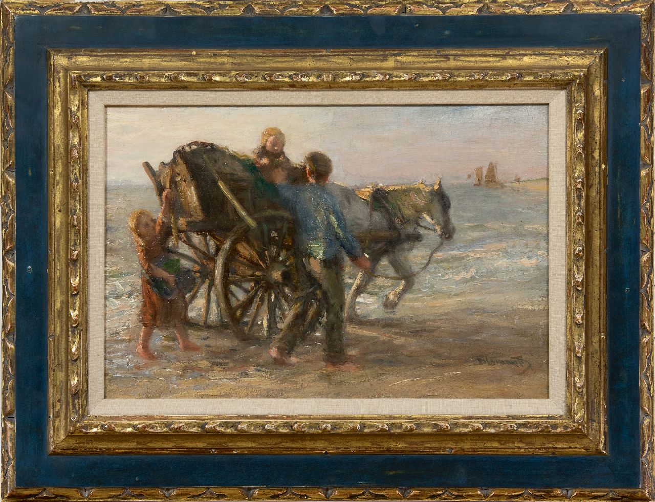 Blommers B.J.  | Bernardus Johannes 'Bernard' Blommers, Muschelfischer mit seinen Kindern am Strand, Öl auf Leinwand 28,3 x 42,0 cm, Unterzeichnet u.r.