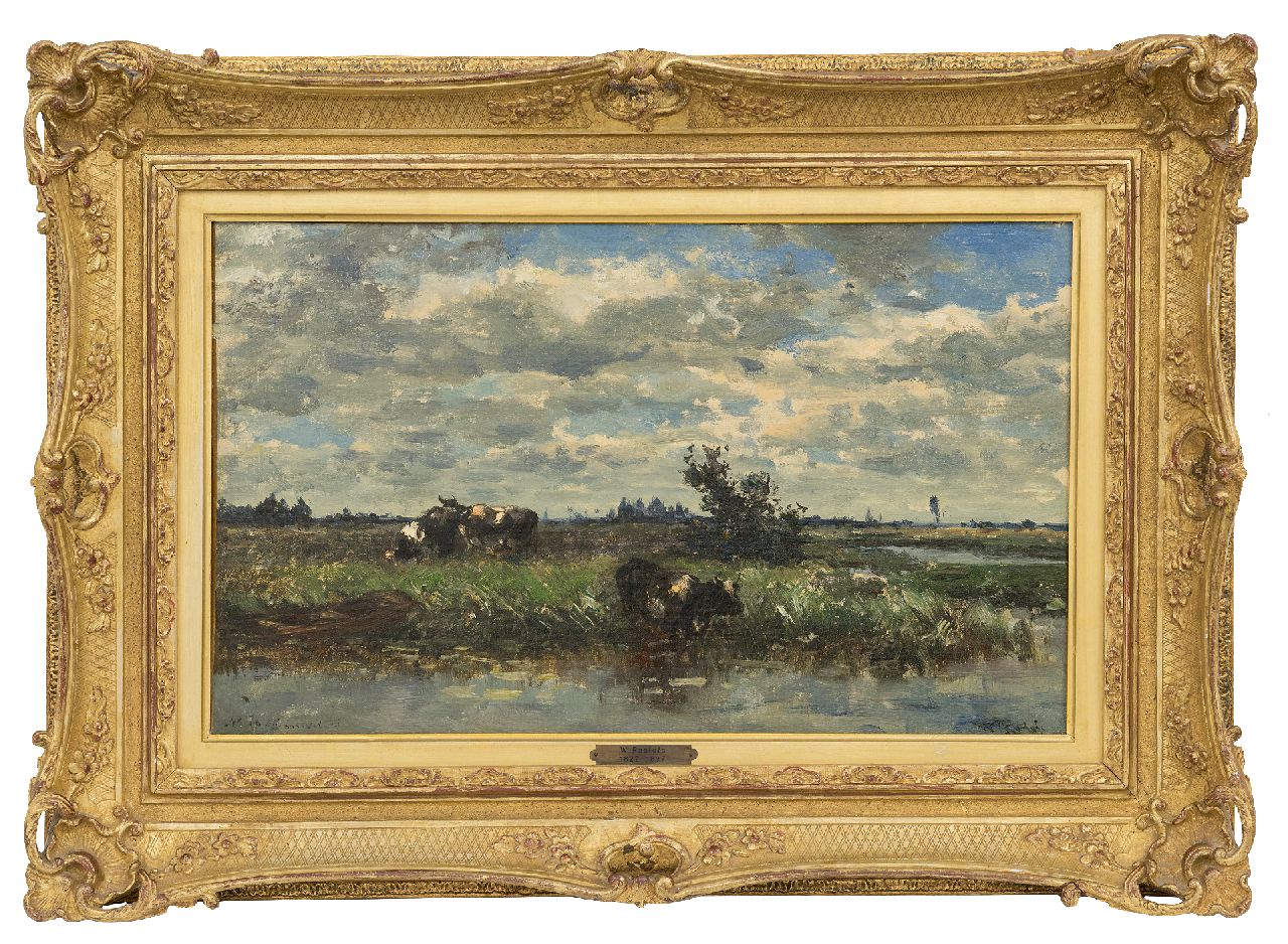 Roelofs W.  | Willem Roelofs, Kühe an einem Wasser, Loosdrecht, Öl auf Leinwand 27,0 x 44,4 cm, Unterzeichnet u.r.