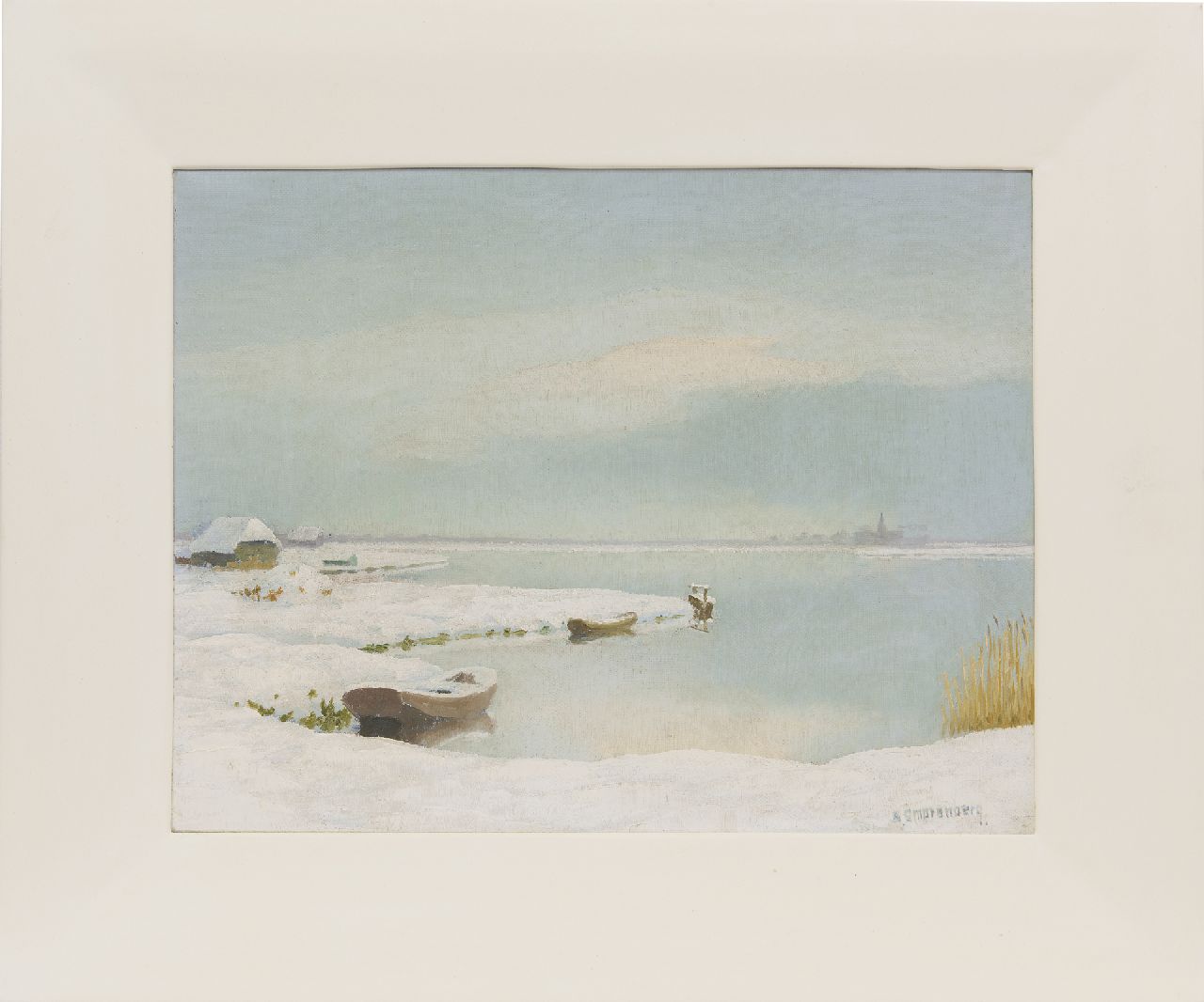 Smorenberg D.  | Dirk Smorenberg, Blick auf das Dorf Oud-Loosdrecht über das Vuntuswasser, Öl auf Leinwand 30,2 x 38,7 cm, Unterzeichnet u.r.