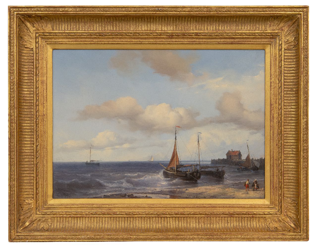 Meijer J.H.L.  | Johan Hendrik 'Louis' Meijer | Gemälde zum Verkauf angeboten | Angelegte Boote in der Brandung, Öl auf Leinwand 32,4 x 46,0 cm, Unterzeichnet u.l. und datiert 1847