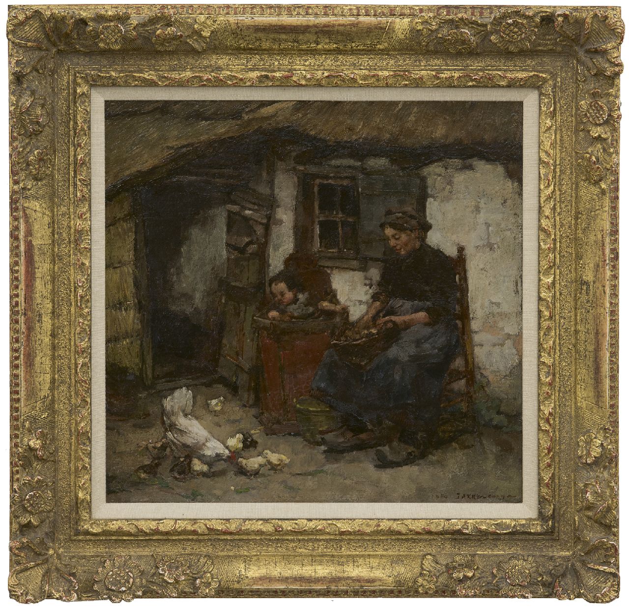 Akkeringa J.E.H.  | 'Johannes Evert' Hendrik Akkeringa | Gemälde zum Verkauf angeboten | Sommernachmittag im Hof, Heeze, Öl auf Leinwand auf Holz 34,9 x 36,3 cm, Unterzeichnet u.r. und datiert 1904