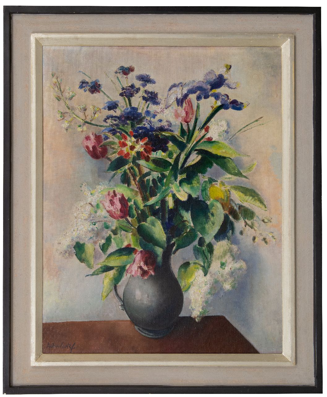 Schwarz S.  | Samuel 'Mommie' Schwarz | Gemälde zum Verkauf angeboten | Sommerblumen; im Verso: Mädchen mit Spielzeughund, Öl auf Leinwand 82,7 x 64,8 cm, Unterzeichnet u.l.