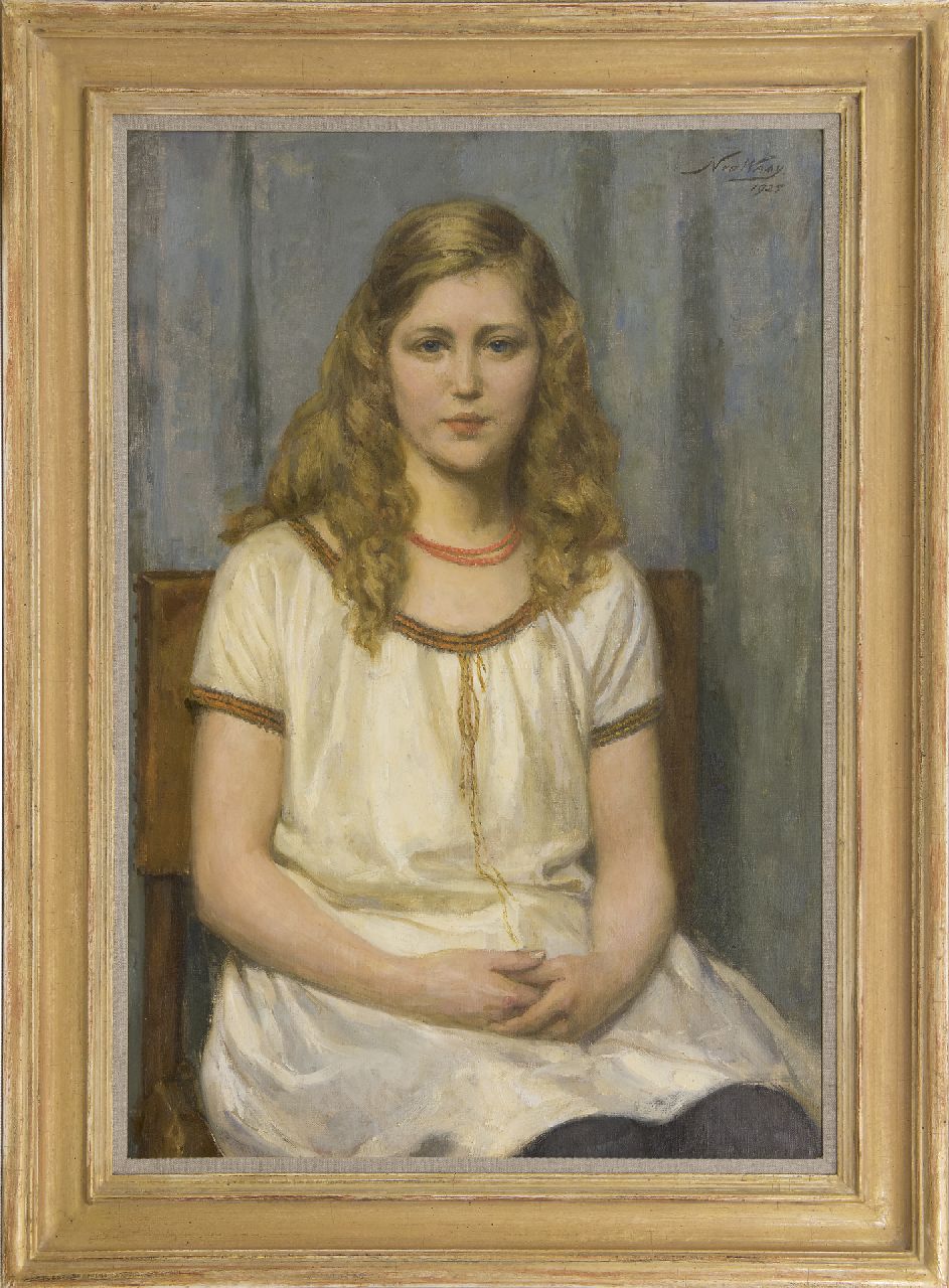 Waay N. van der | Nicolaas van der Waay, Porträt von Fräulein T. de K., Öl auf Leinwand 80,3 x 54,0 cm, Unterzeichnet o.r. und datiert 1925