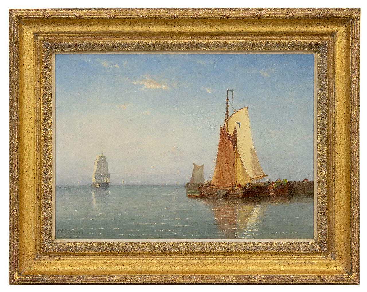 Schütz W.J.  | Willem Johannes Schütz, Angelegte Plattbodenboote bei ruhigem Wetter (Gegenstück von 11254, Öl auf Leinwand 42,3 x 58,8 cm, Unterzeichnet l.u. und datiert '78