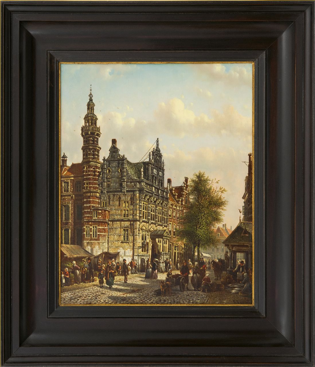 Spohler J.F.  | Johannes Franciscus Spohler | Gemälde zum Verkauf angeboten | Altes Rathaus von Den Haag am Groenmarkt, Öl auf Holz 40,0 x 32,9 cm, Unterzeichnet u.r.