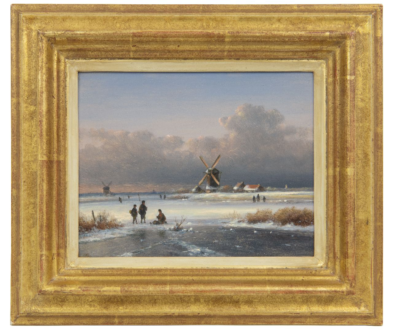 Kleijn L.J.  | Lodewijk Johannes Kleijn, Winterlandschaft mit Eisanglern, Öl auf Holz 15,6 x 19,9 cm